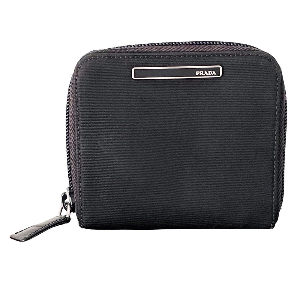 Prada black nylon enamel logo compact zip wallet vintage 90s - Picture 1 of 11